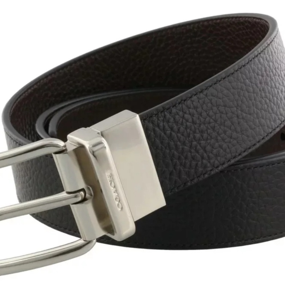 Coach Reversible Pebbled Leather Belt Black/Brown - Cut-To-Size - NWT